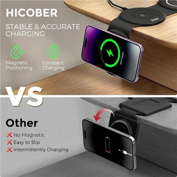 3 in 1 Wireless Charging Station for iPhone Apple Watch Airpods Travel Dock - Picture 3 of 7